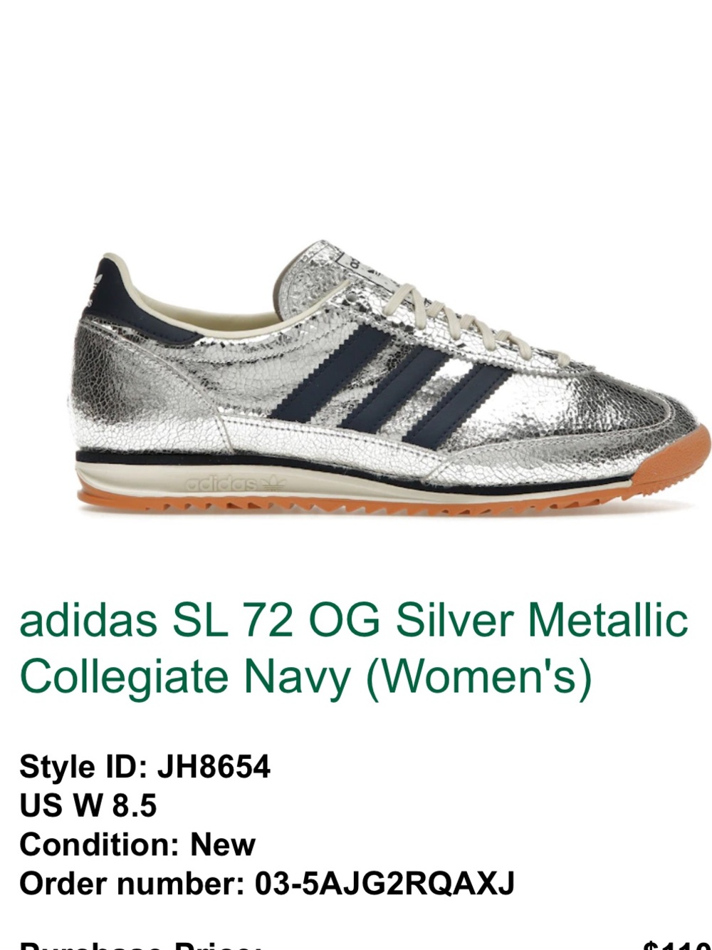 Adidas SL 72 OG Silver Metallic Collegiate Navy